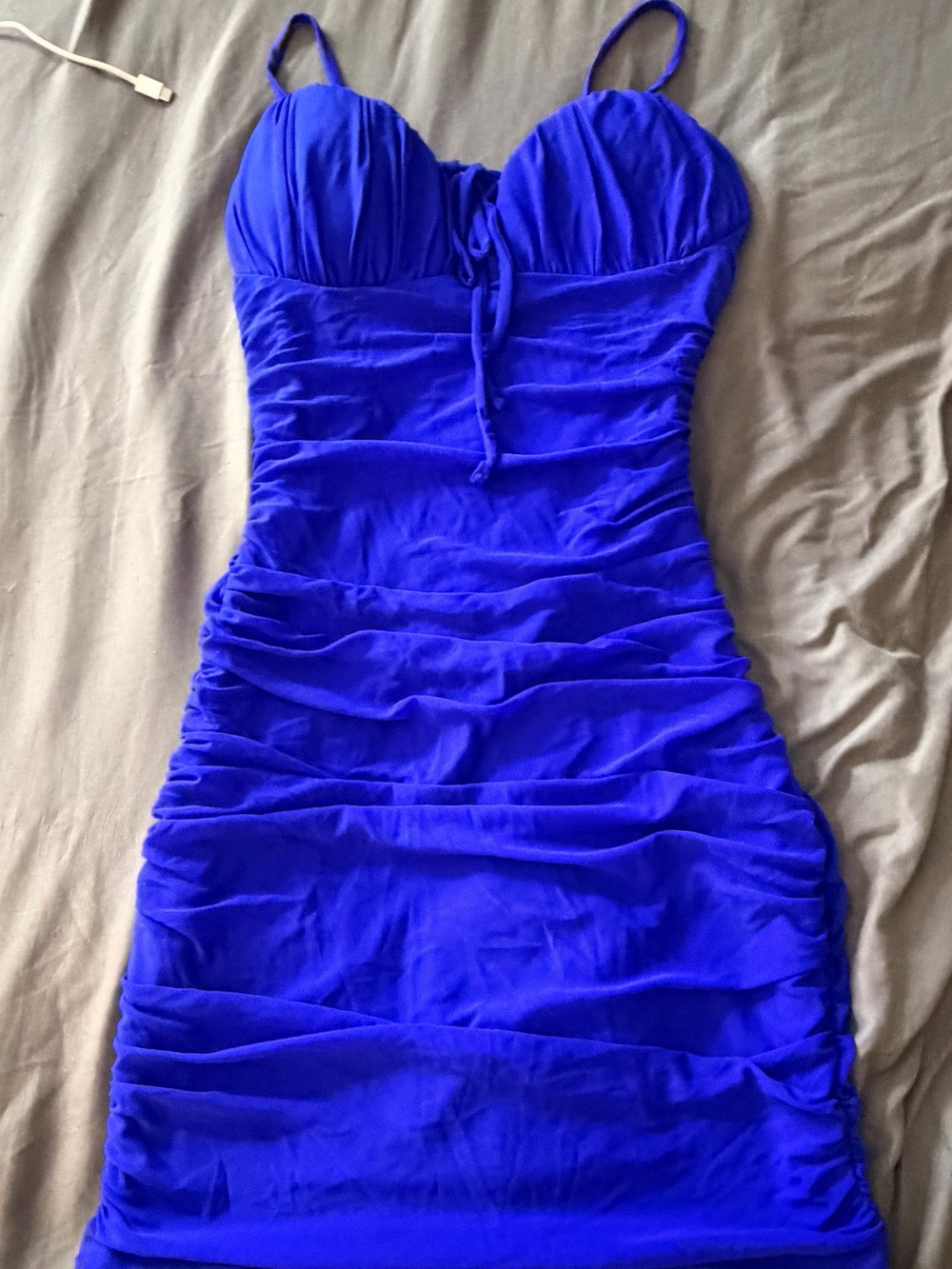 Blue Ruched Bodycon Dress with Spaghetti Straps